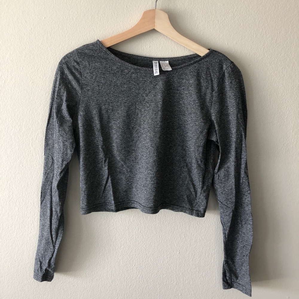 H&M Grey Long-Sleeve Crop Top